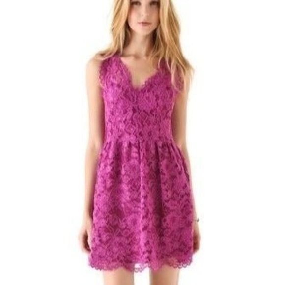 Madison Marcus Boho Lace Silk Sleeveless Fit & Flare Dress Blue Purple Sz S - Picture 6 of 9